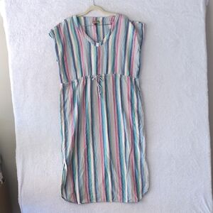 Mikoleon Women's Upcycled‎ Striped Handwoven Kaftan Midi Dress Size S